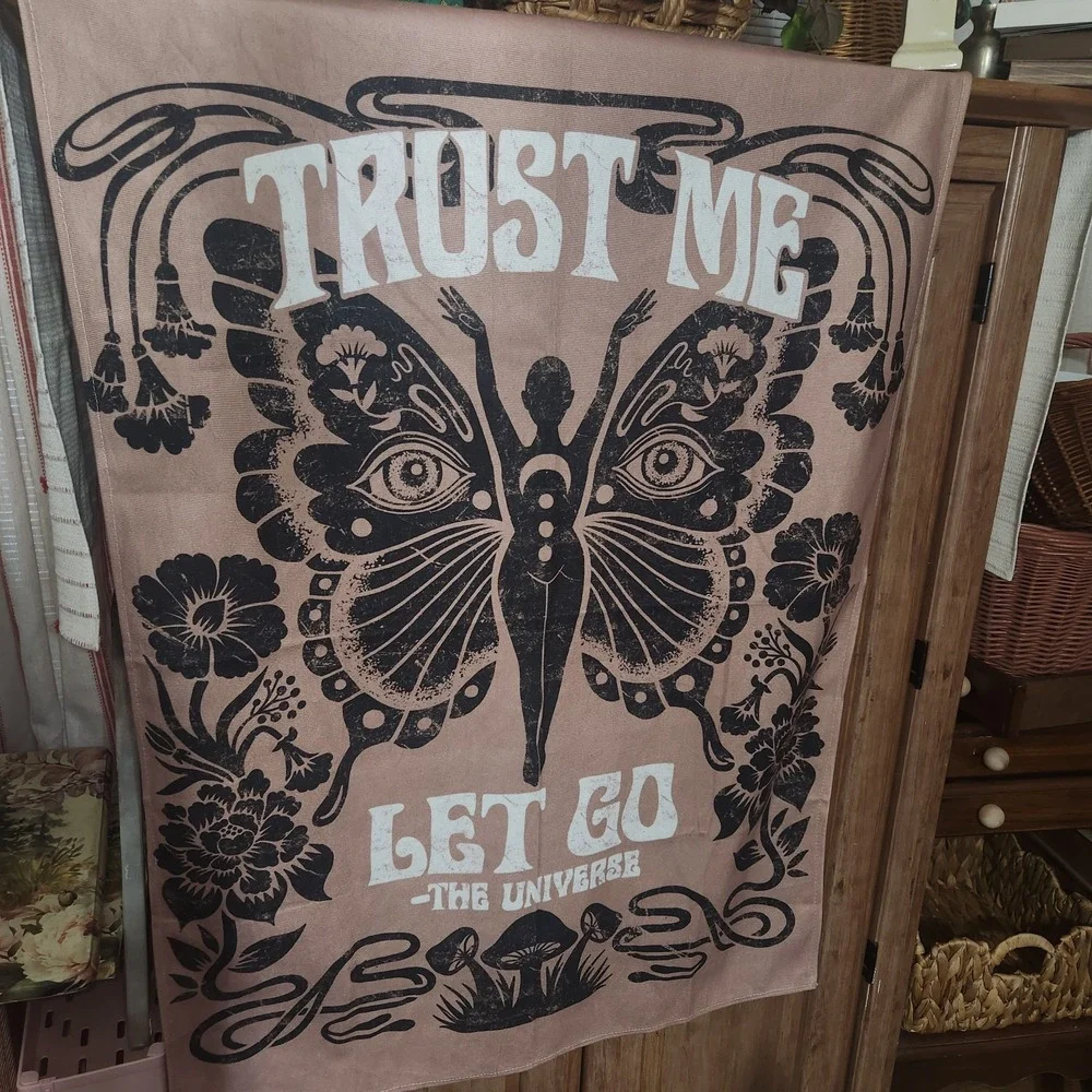 Boho Butterfly Wall Tapestry Trust Me Let Go The Universe Beige Black Spiritual